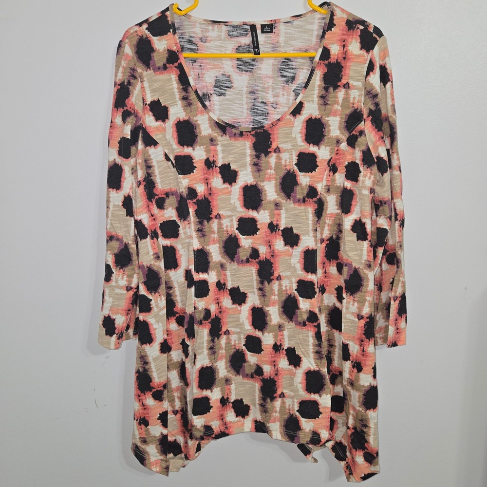 B#2 New Directions Women's L Multicolor Print 3/4 Sleeve blouse Top